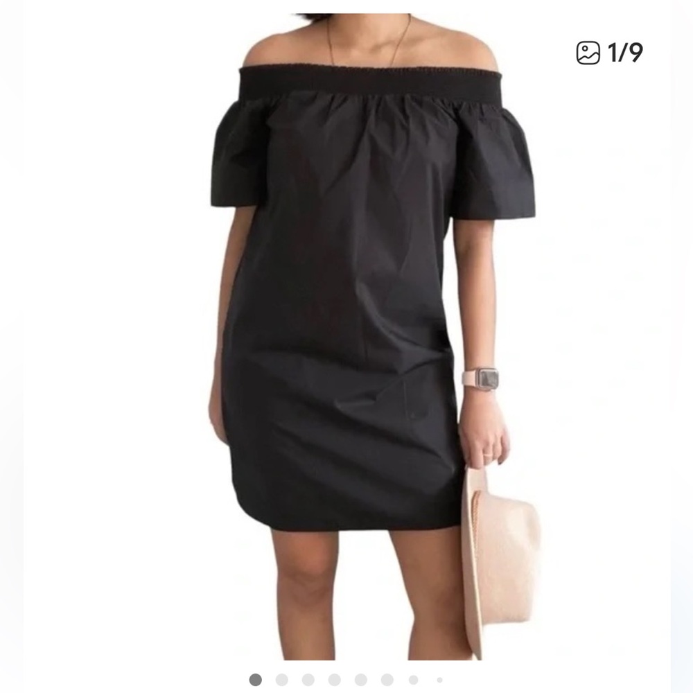J. Crew sz 4 Petite black poplin off the shoulder minidress cotton minimalist